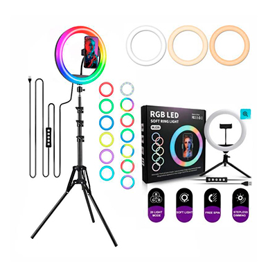 ARO DE LUZ SELFIE MJ33 33CM RGB + TRIPODE 