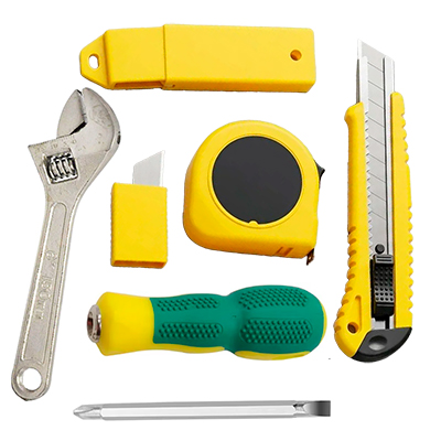 KIT BISTURÍ EXACTO CON CINTA METRICA Y DESTONILLADOR + LLAVE ETR-1641G-5